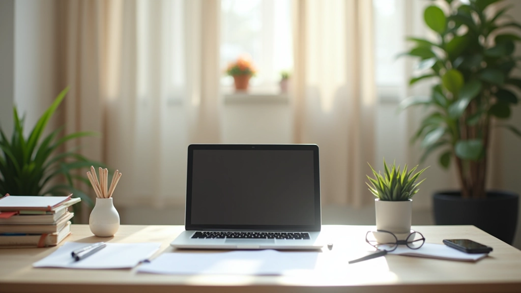 Persoon aan werkbureau met geopende planner en koffie, modern kantoor met natuurlijk licht